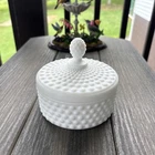 Vtg Imperial Hobnail Doeskin Finish White Milk Glass Candy Trinket Covered Dish