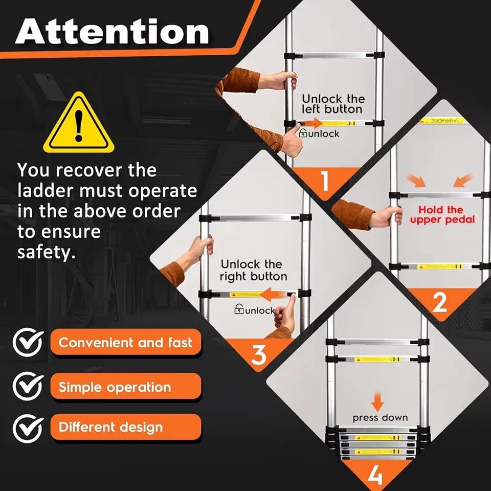 伸缩梯,SocTone 12.5 英尺铝质轻便加长梯 — 第 4/4 张图片