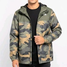 NORTH FACE Jacket Green Camo Hooded Windbreaker Resolve Reflective Youth L 14/16