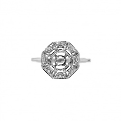 7mm Round Semi Mount Ring 925 Sterling SilverVintage Halo Octagon Art Deco Ring
