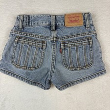 Vintage Y2K Levis Shorts Girls 6 Blue Light Wash Denim Adjustable Waist Sporty