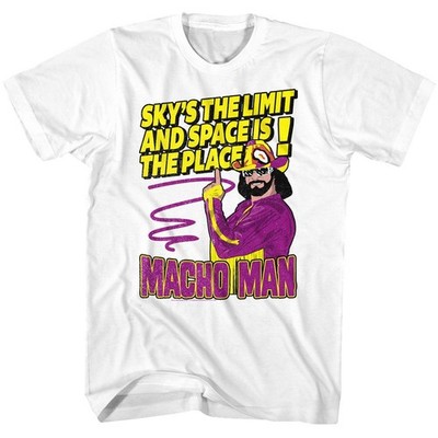 Macho Man Skys The Limit Kurzarm T-Shirt Herren Baumwolle Weiß Crew Neck
