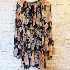 Asos Design Womens Floral Chiffon Tie waist Dress Size 12 US Black Multicolor