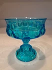 Vintage Indiana Glass Aqua Blue Kings Crown Thumbprint Compote Candy Dish