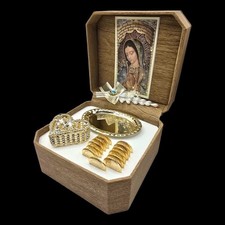 Virgin ARRAS DE BODA Gold WEDDING CEREMONY 13 COIN SET Box BRIDAL Hearts Chest