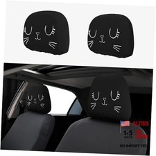 2 Pcs Car Seat Headrest Cover,Printed Cute Cat Black Face Head Cute Cat Face 2