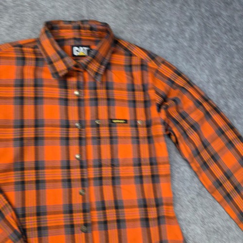 Men's Cat Lumberjack Shirt Long Sleeve Check Button Down Size M Orange G11-21 - Picture 4 of 20