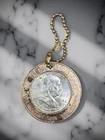 VINTG. 1956 FRANKLIN SILVER HALF DOLLAR IN ADVERTISING KEY CHAIN-SNIDER CLOTHING