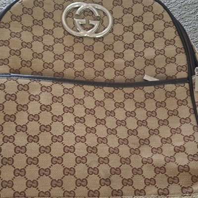 Gucci GG Monogram Beige Brown Women's Backpack Logo Zip Closure Designer