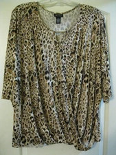 Catherines Black Label, 3X, 3/4 Sl Jersey Knit Top, Animal Print Browns/Black