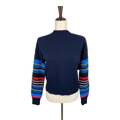 Treasure & Bond Women's Navy Striped Sleeve Sweater Size Small
