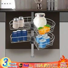 24" Kidney Chrome 2-Shelf Lazy Susan Kitchen Base Cabinet Corner Organizer Rack