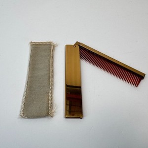 Vintage Folding Pocket Comb Gold Tone Metal w/ Soft Fabric Cover