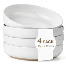 8.3" Pasta Bowls Set of 4, 34 oz Ceramic Salad Bowls, White Serving Plate, Wi...