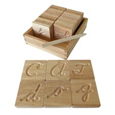 Montessori Cursive Wooden Alphabet Tracing  Preschool Learning Letter Tracin...