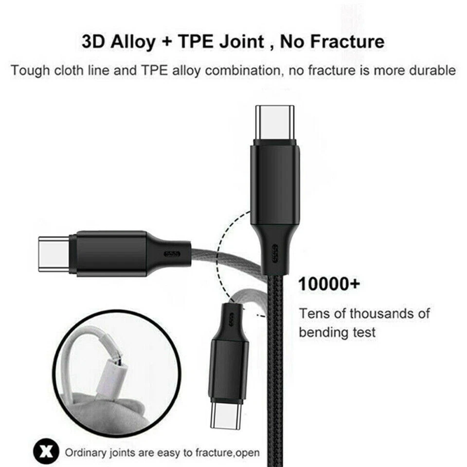 3x 10 FT Fast Charging Braided Cable Type C iPhone 15 16 17 Samsung S10 S20 S21 - Image 2 of 4