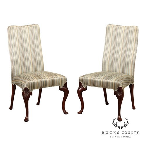Queen Anne Style Pair of Carved Mahogany Upholstered Side Chairs | eBay