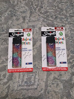 Scripto Premium Electronic Lighter ANIMAL PRINTS Push Button Ignition New 2 Pack
