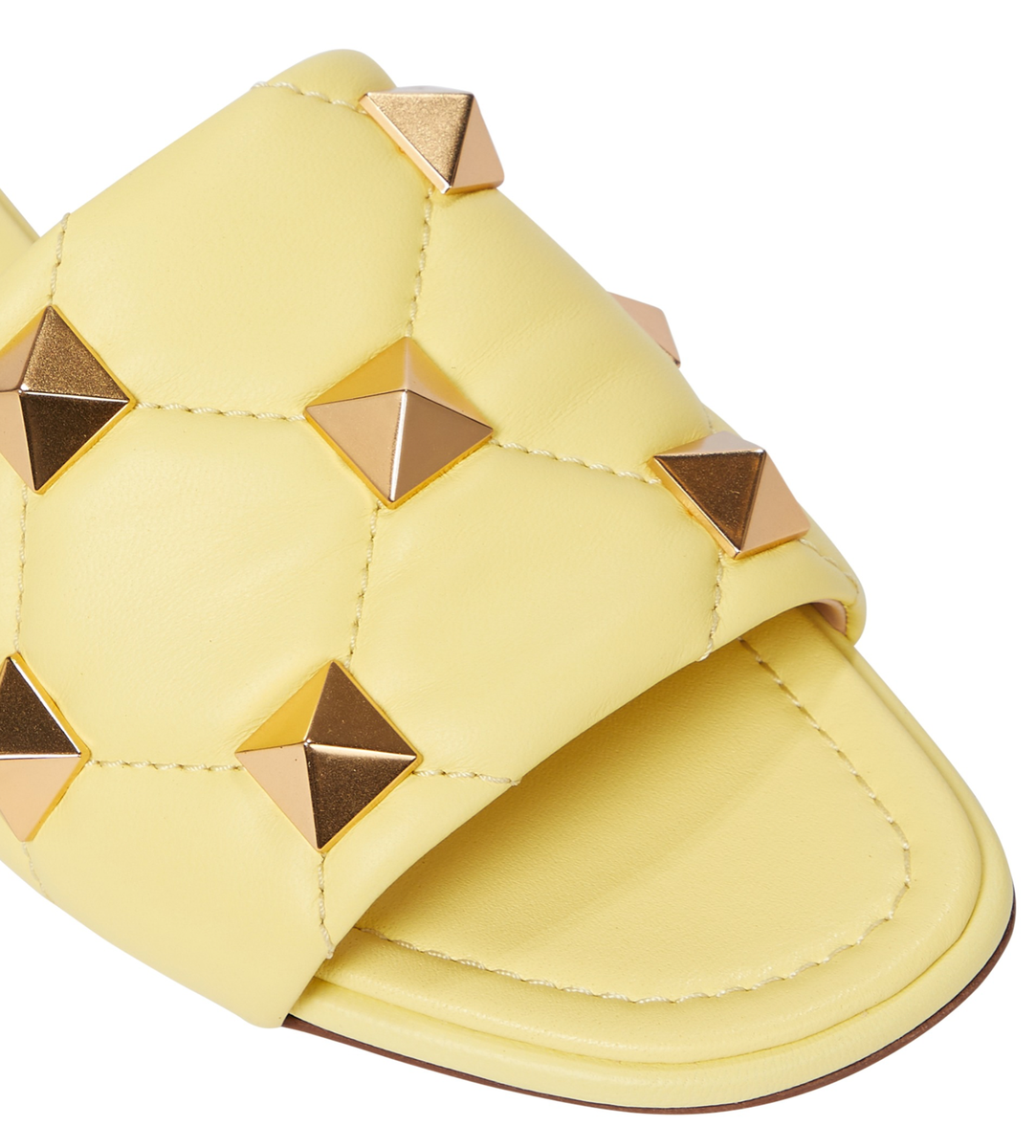 Valentino Rockstud Roman Stud Lime Yellow Leather Quilted Slide