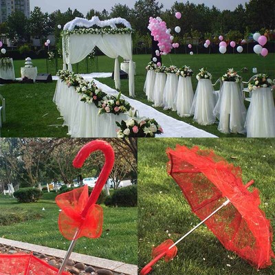 60CM Women Ladies Cotton Lace Parasol Umbrella Bridal Wedding Party Handm*j*