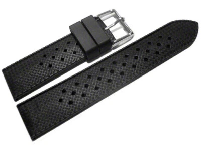 Bracelet montre sport silicone noir Modèle Damier 18mm 20mm 22mm 24mm NEUF - Photo 1/2