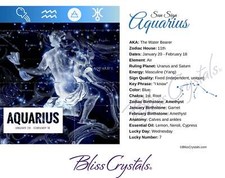 Aquarius Zodiac Birthday Card with Crystal Affinity & Astrology Info #HC124