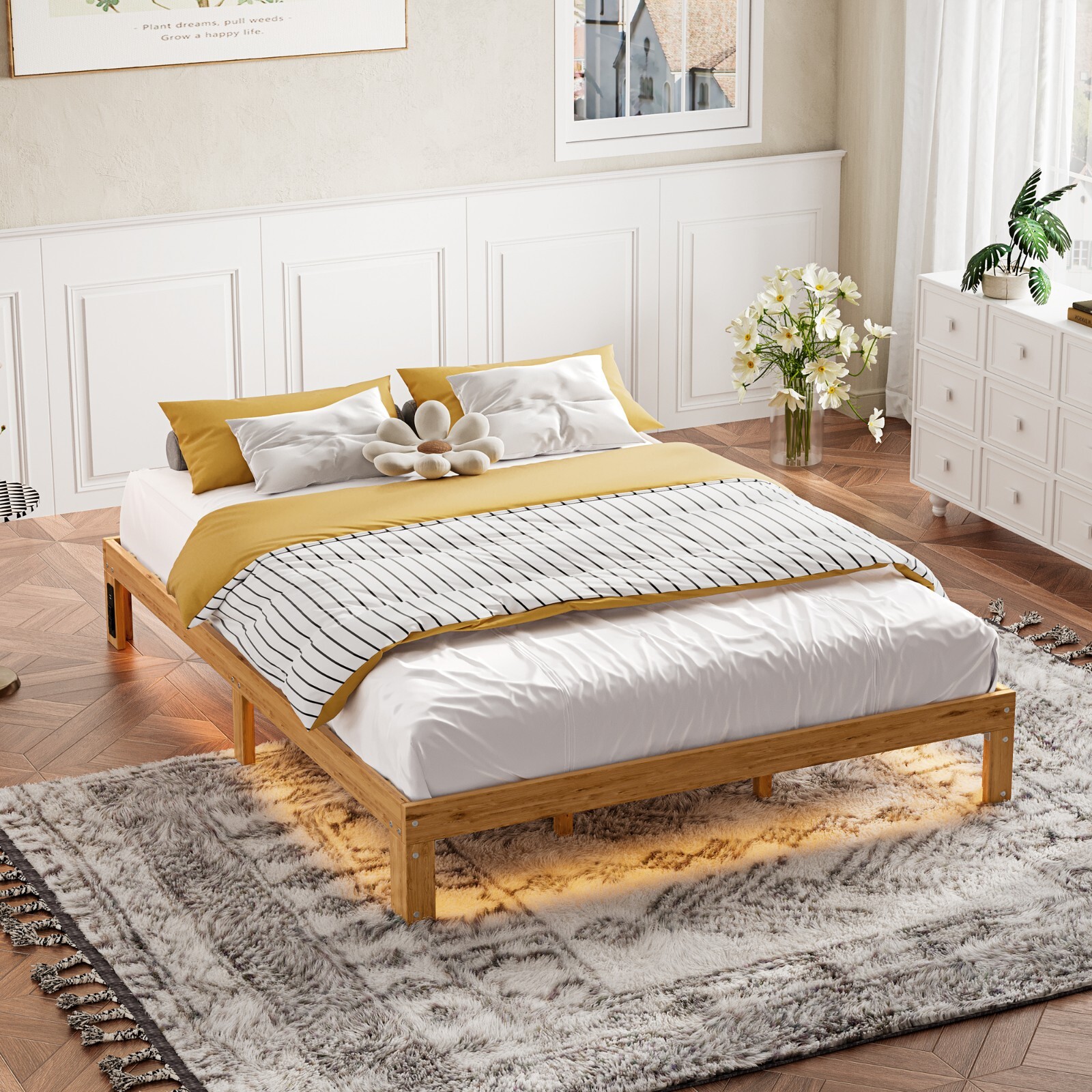 Queen Size Wood Platform Bed Frame-12 Inch Solid Wood Queen Bed Frame with Slat