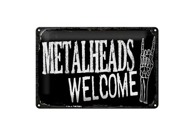 Blechschild Spruch 20x30 cm Metalheads welcome Skeletthand Deko Schild