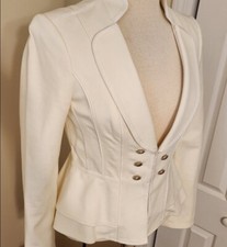 New Ladies Ivory Jacket White House Black Market Ruffle Bottom Silver Accents
