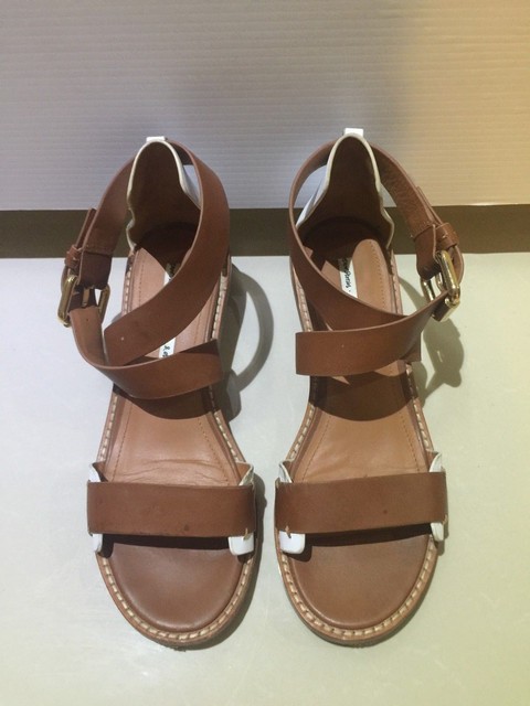 brown stacked heel sandals