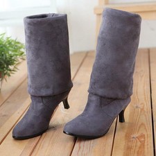 Women's slim faux suede Kitten Heels Over The Knee Stretch tall Boots