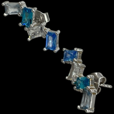 Orecchini Donna Argento 925 bottone zirconi celeste blu in fantastiche sfumature