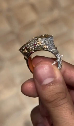 Anillo con dije de mal de ojo de diseñador para hombre en laboratorio creado diamante plata 925 Foto 4 de 4