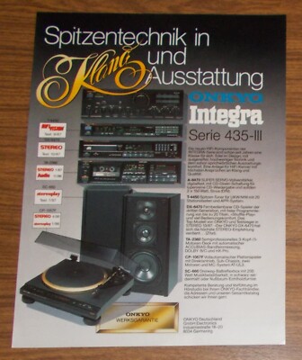 Seltene Werbung ONKYO INTEGRA SERIE 435-II HiFi Componenten Spitzentechnik 1987