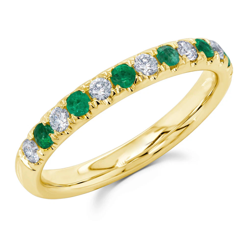 14K Gold Emerald Gemstone Diamond Band Wedding Ring Anniversary