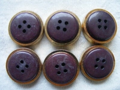 6 große alte Knöpfe Jacke Mantel vintage schön Zierknopf ca 2,4 cm lila gold Set