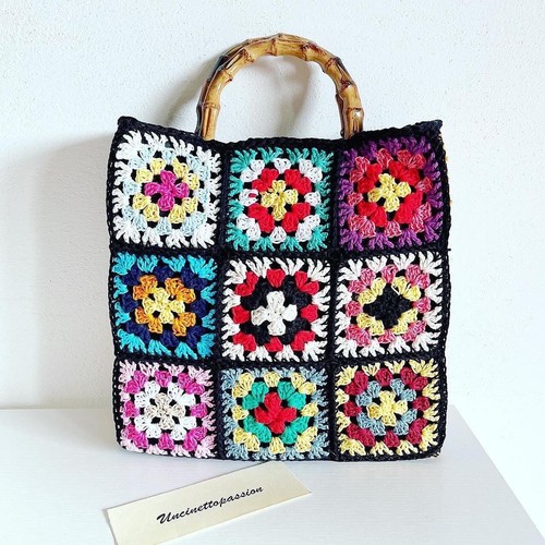 Borsa granny COTONE O LANA mattonelle MODELLO GIORGINA uncinetto | eBay