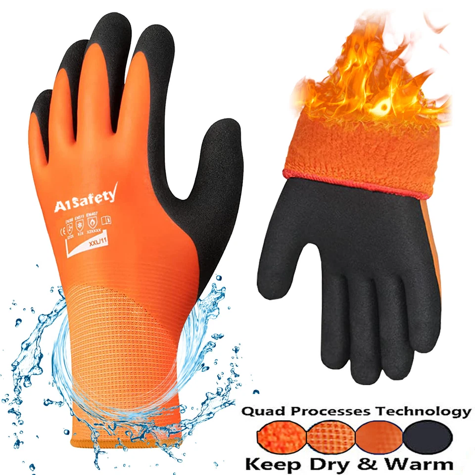 Thermal Insulated Waterproof Freezer Gloves DOUBLE LATEX Mens Women Winter Work