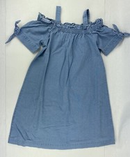 Vestido de mezclilla Chillipop azul cambray con hombros descubiertos niña talla 10-12