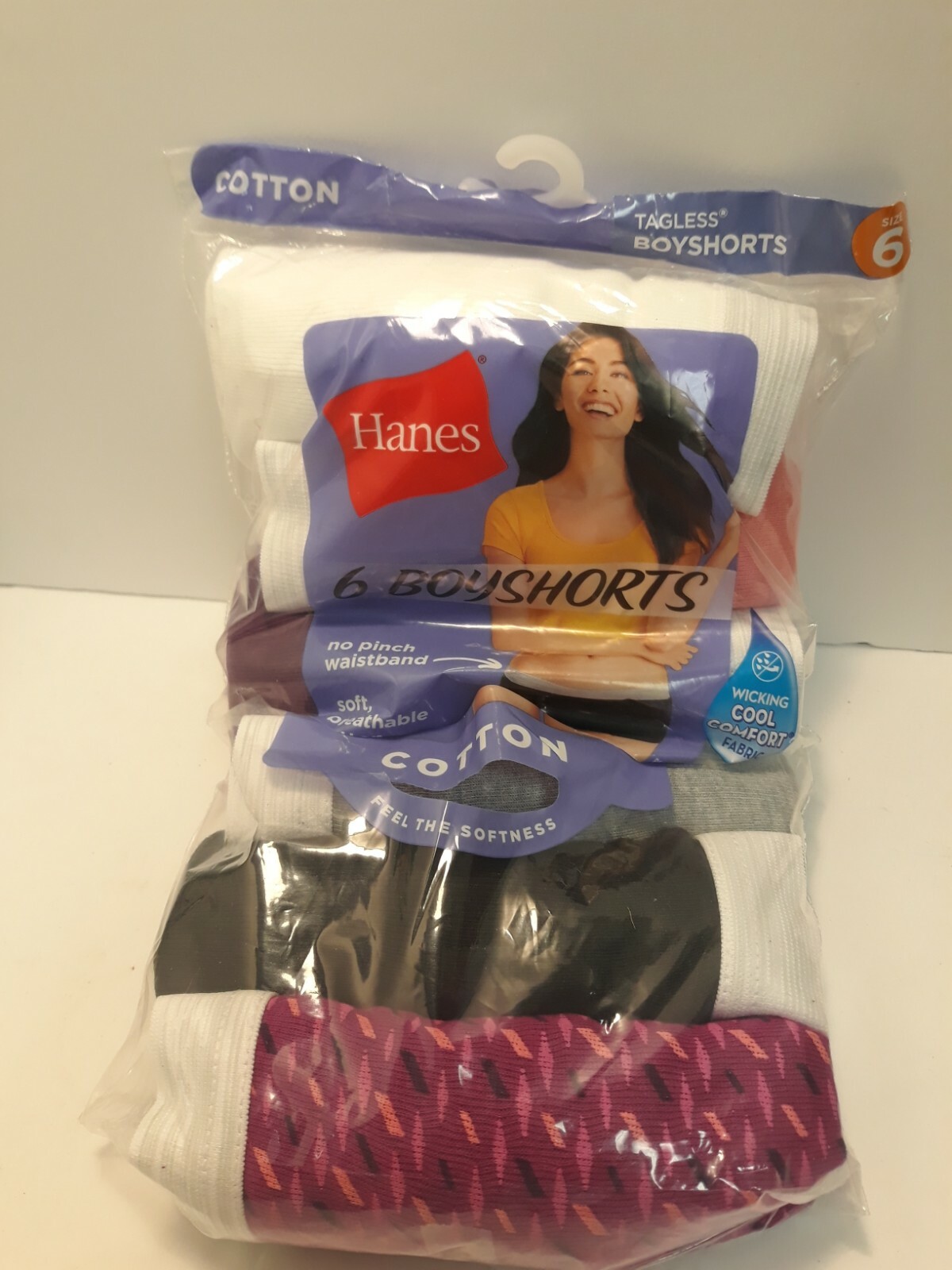Hanes Women's Boy Shorts Panties Cotton 6Pack Assorted Colors Size 6