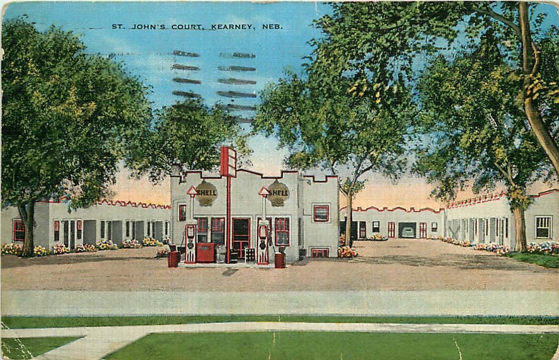 Roadside Postcard St. John's Court & Gas Station, Kearney, Nebraska