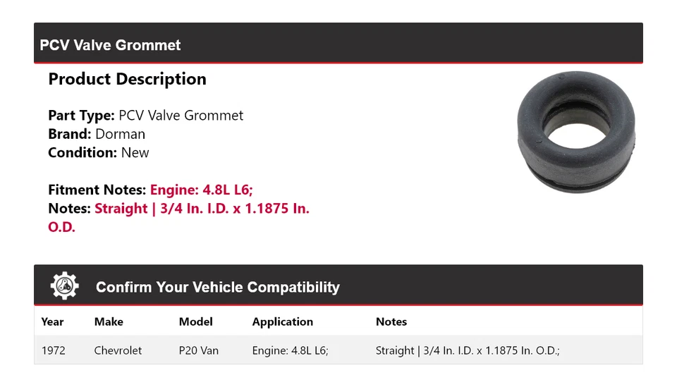 Chevrolet P20 1972 furgoneta 4,8 L L6 Dorman PCV ojal de válvula Foto 2 de 4