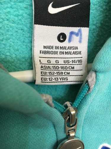 Nike Zip Up Blue Turquoise Hoodie Size L 14/16 Child/Youth Size Jacket - Picture 3 of 5