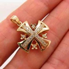 2Ct Round Diamond Cross Pendant Necklace 14K Yellow Gold Finish 18" Free Chain.