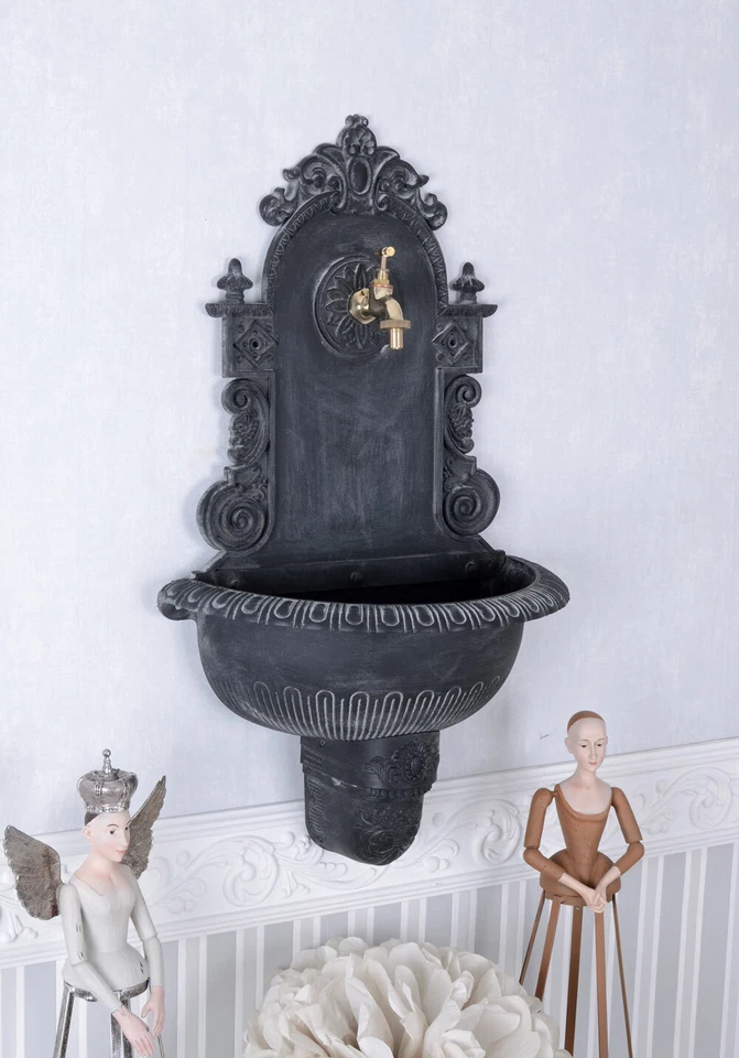 Antik Brunnen Schlossgarten Wasserbrunnen Wandbrunnen Garten Metall Wasserhahn - Bild 3 von 4