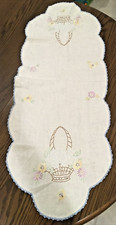 Table Runner Dresser Scarf Floral Flowers 16" x 42" Crochet Vintage Embroidered