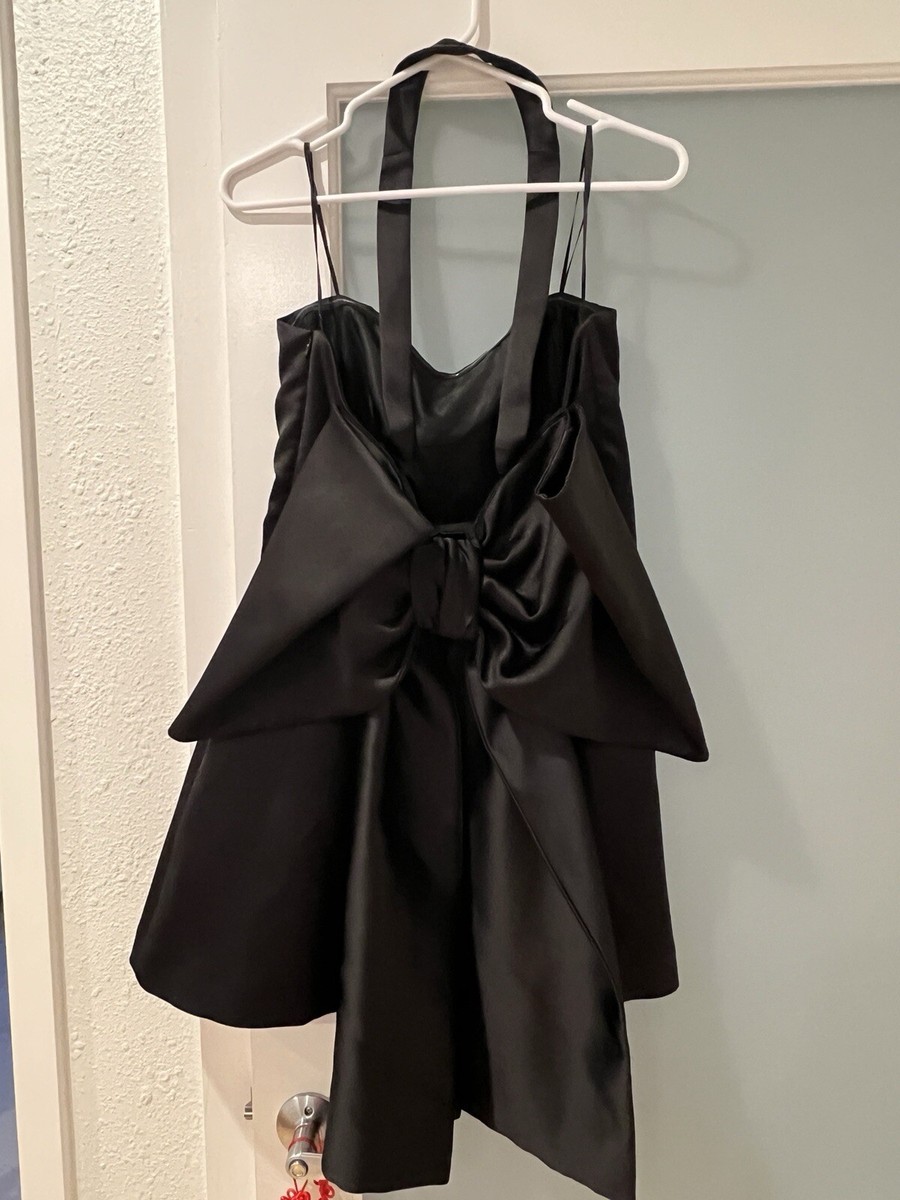 ZARA NWT WOMAN 2024 JUMBO BOW TRIM SATIN MINI DRESS BLACK L | eBay