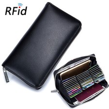 RFID Blocking Large Capacity Credit Card Holder 36 Slots Zipper Leather Wallet