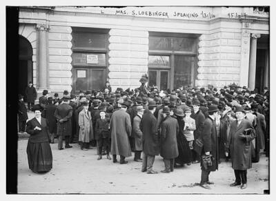 Mrs. S. Loebinger speaking to crowd on street, New York c1900 Large Old Photo