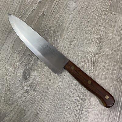 Vintage Chef Knife Tramontina Inox-Stainless Blade Wood Handle 8  Blade Brasil 